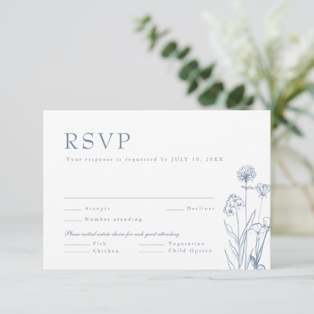 Simple Minimalist Periwinkle Wildflower Wedding RS RSVP Card (Standing Front)