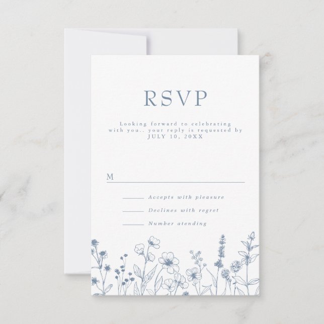 Simple Minimalist Periwinkle Wildflower Wedding RS RSVP Card (Front)