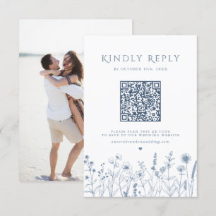 Simple Minimalist Periwinkle Wildflower Wedding RSVP Card