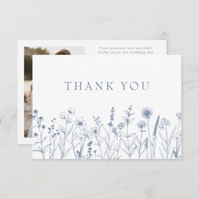 Simple Minimalist Periwinkle Wildflower Wedding Thank You Card (Front/Back)