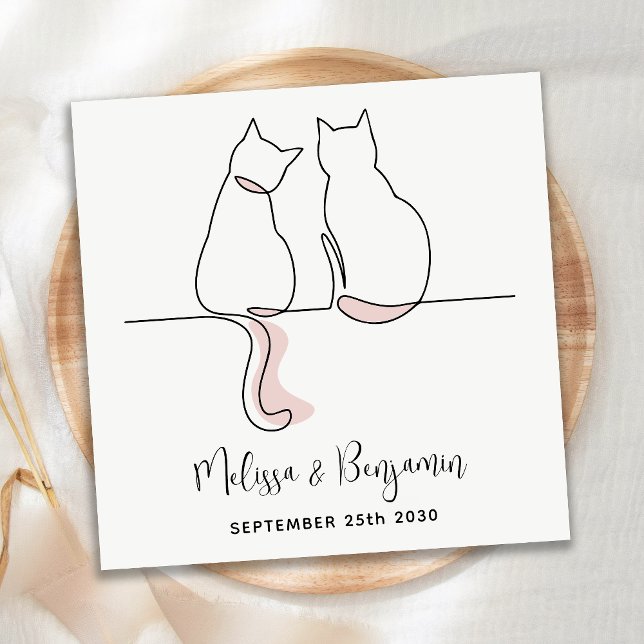 Simple Minimalist Personalised Cat Wedding  Napkin (Creator Uploaded)