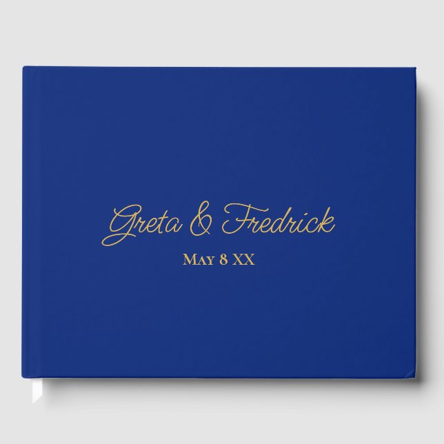 Simple Minimalist Personalised Royal Blue Gold  Guest Book (Front)