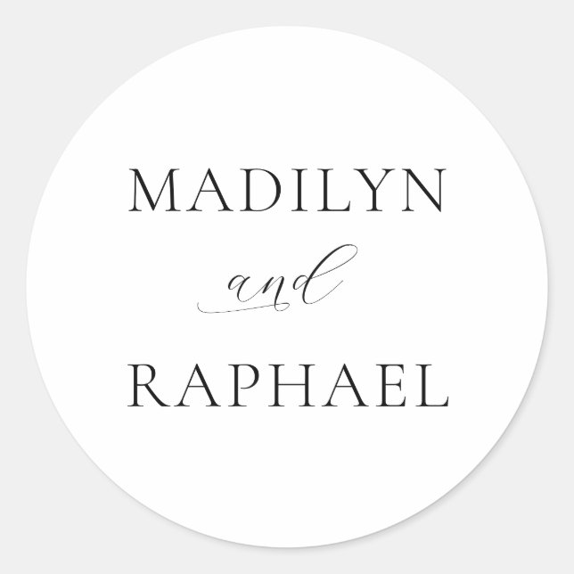 Simple Minimalist Personalised Wedding Classic Round Sticker (Front)