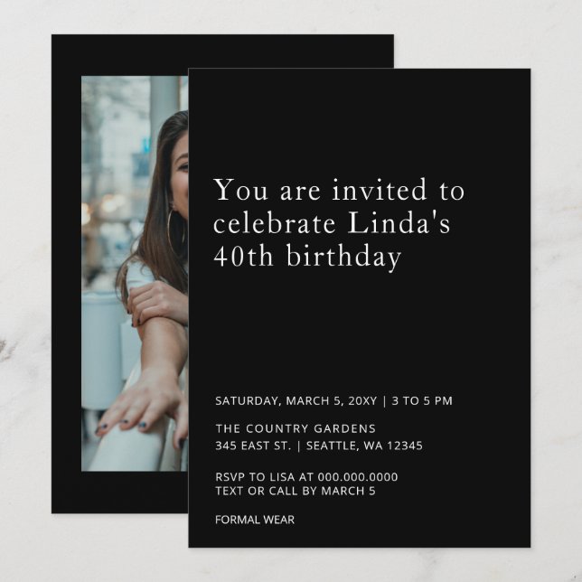 Simple Minimalist Photo any year Birthday Invitation (Front/Back)