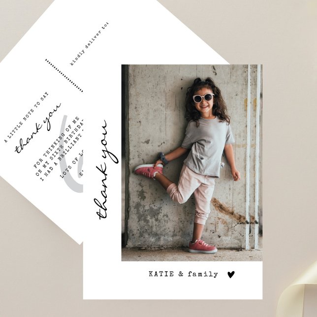 Simple Minimalist Photo Birthday Party Thank You Postcard (Creator Uploaded)