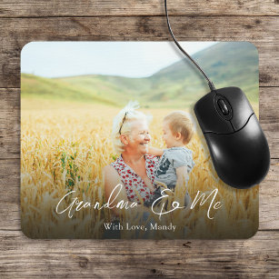Simple Minimalist Photo Calligraphy Grandma and Me Mouse Mat
