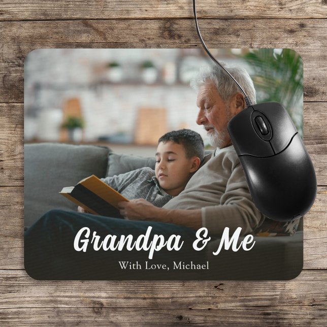 Simple Minimalist Photo Calligraphy Grandpa and Me Mouse Mat (Creator Uploaded)