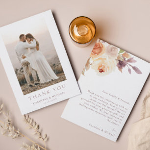 Simple Minimalist Photo Floral Wedding Thank You