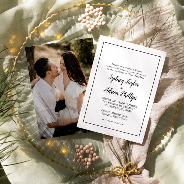 Simple Minimalist Photo Formal Frame Wedding Invitation (Creator Uploaded)