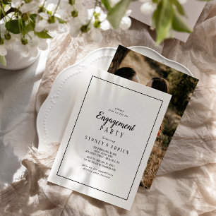 Simple Minimalist Photo Frame Engagement Party Invitation