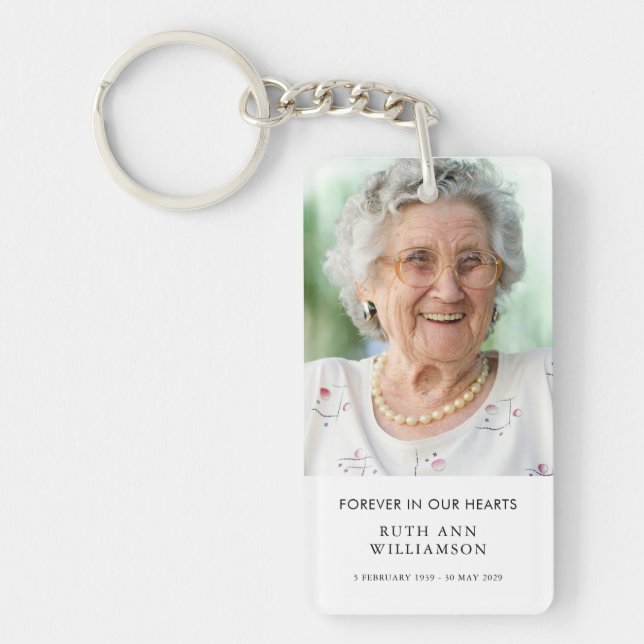 Simple Minimalist Photo Funeral in Loving Memory  Key Ring (Front)
