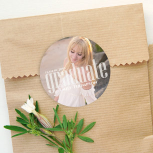 Simple Minimalist Photo Graduation Favour Thank Yo Classic Round Sticker