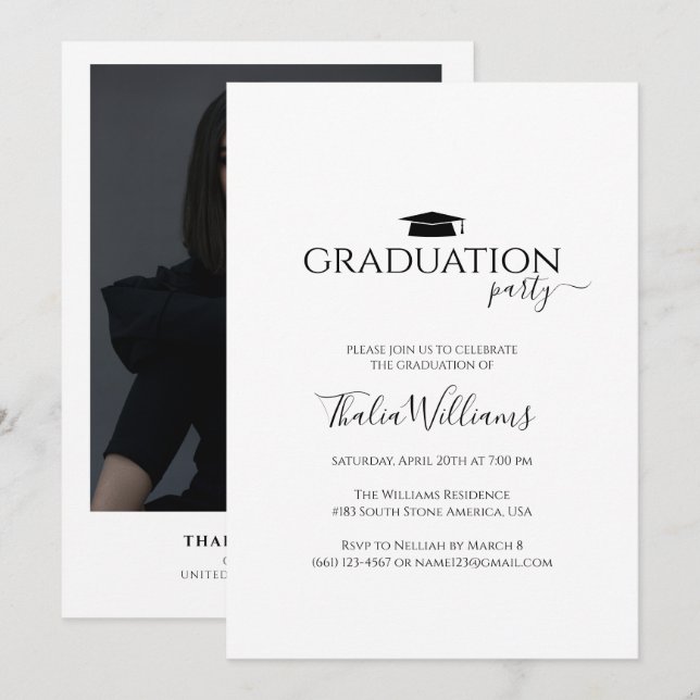 Simple Minimalist Photo Graduation Party Invitation (Front/Back)