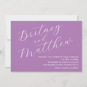 Simple Minimalist Photo Lavender Script Wedding Invitation