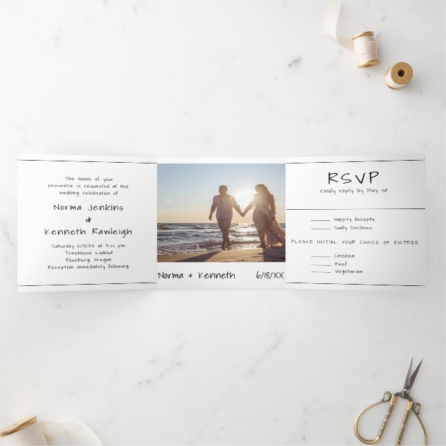 Simple Minimalist Photo Modern Wedding Tri-Fold Invitation (Inside)
