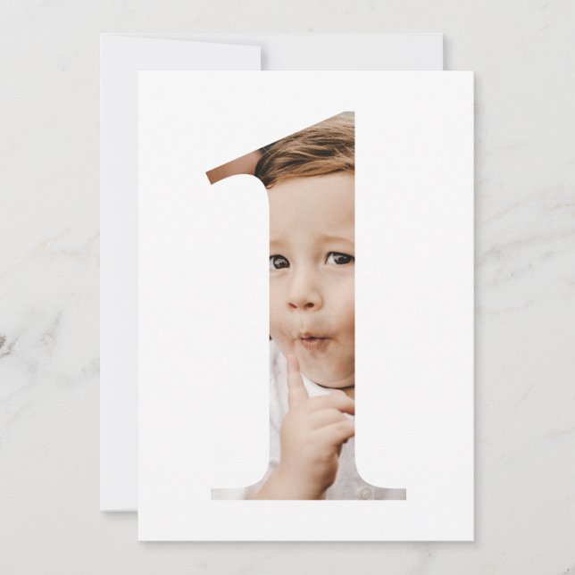 Simple Minimalist Photo Number One First Birthday Invitation (Front)