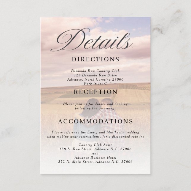Simple Minimalist Photo Wedding Details Card (Front)