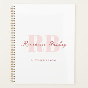 Simple Minimalist Pink and White Monogram Planner