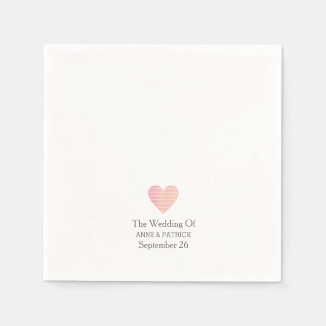 Simple Minimalist Pink Heart Love Wedding  Napkin (Front)