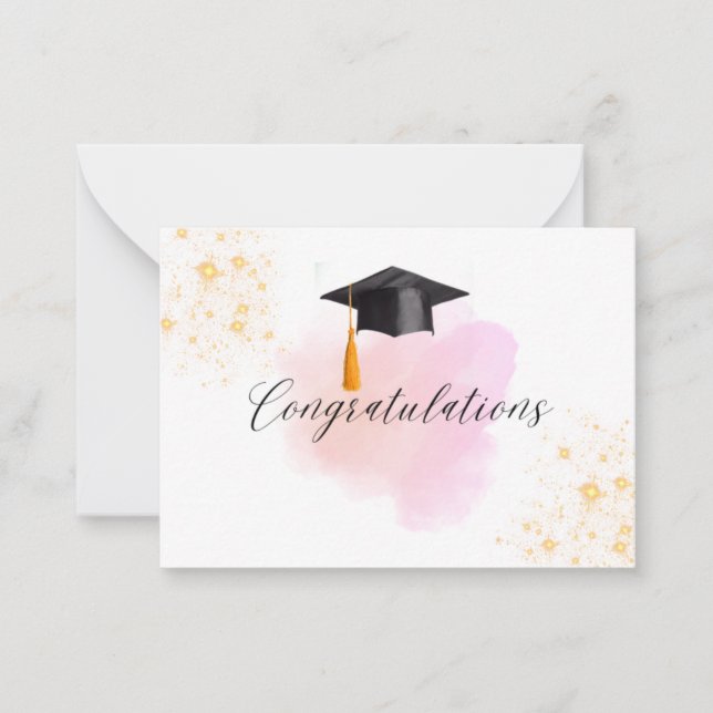 Simple minimalist  pink watercolor golden sparkle card (Front)