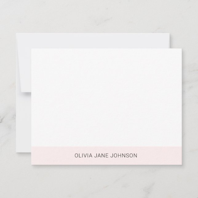 Simple Minimalist Pink White Flat Note Card (Front)