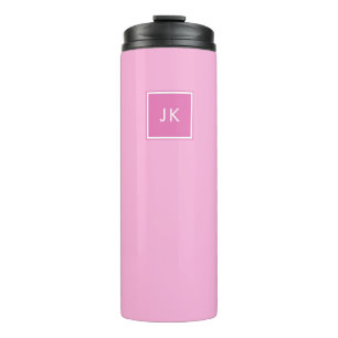 Simple Minimalist Pink White Monogram Initials Thermal Tumbler