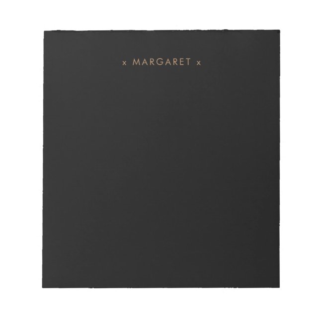 Simple Minimalist Plain Black Gold Personalised Notepad (Front)