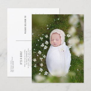 Simple Minimalist Portrait Photo Baby Announcement Postcard