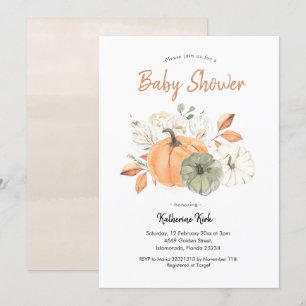 Simple Minimalist Pumpkin Floral Baby Shower Invitation