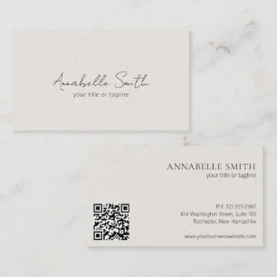 Simple Minimalist QR Code Modern Beige Elegant Business Card