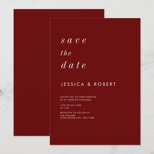 Simple Minimalist Red and White Wedding Invitation (Front/Back)