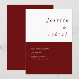 Simple Minimalist Red and White Wedding Invitation