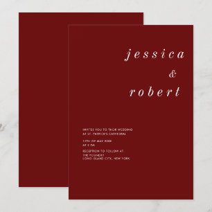 Simple Minimalist Red and White Wedding Invitation