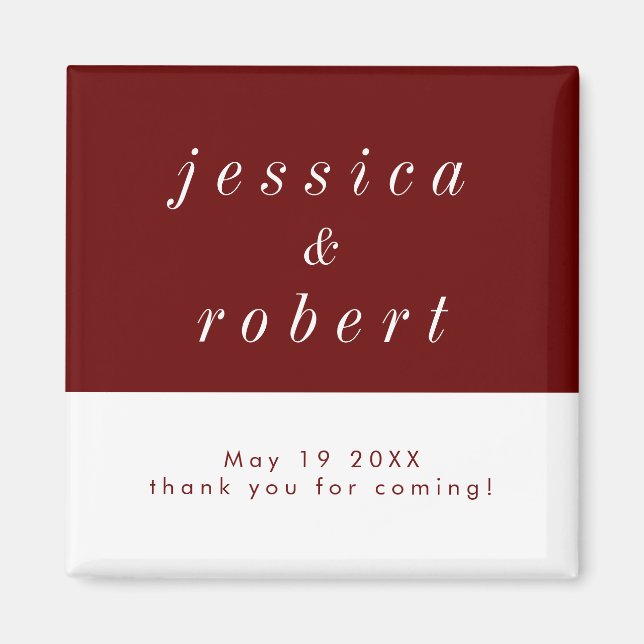 Simple Minimalist Red and White Wedding Magnet (Front)