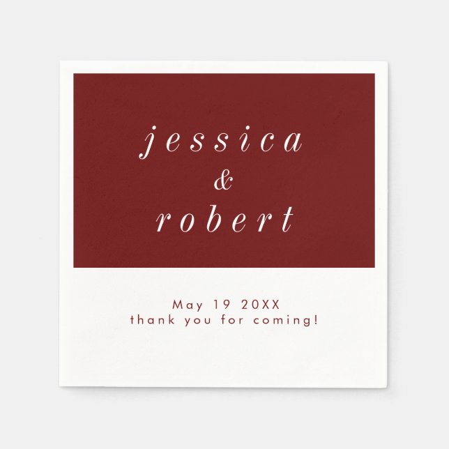 Simple Minimalist Red and White Wedding Napkin (Front)