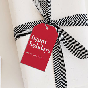 Simple Minimalist Red Christmas Happy Holidays Gift Tags