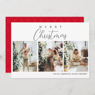 Simple Minimalist Red Photo Collage Christmas Holiday Card