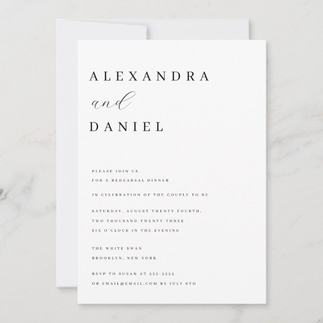 Simple Minimalist Rehearsal Dinner Invitation (Front)