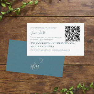 Simple Minimalist Response Via QR Code RSVP Blue Enclosure Card