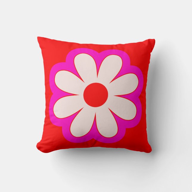 Simple Minimalist Retro Flower Pink& Red BOHO Chic Cushion (Front)