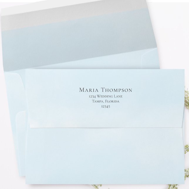 Simple Minimalist Return Address Basic Blue Envelope (Baby blue watercolor envelope with return address on the back flap. )