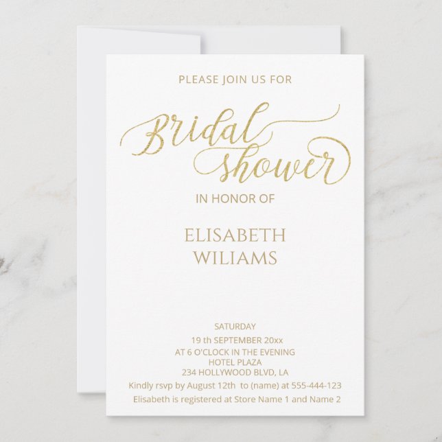Simple minimalist romantic gold foil calligraphy invitation (Front)
