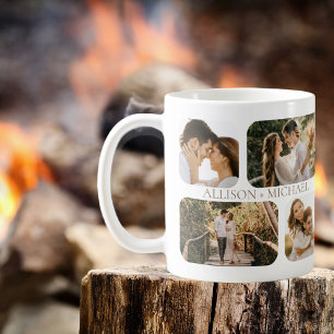 Simple Minimalist Rounded-Edge Photo Couples Names Coffee Mug