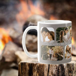 Simple Minimalist Rounded-Edge Photo Couples Names Coffee Mug<br><div class="desc">Great for Valentine's Day,  weddings,  engagements or just everyday celebrations of love with your significant other,  this design features four rounded-edge photos per side (two small squares and two rectangles) and the couple's names in the centre of the four photos repeated on both sides.  Greige background with white text.</div>