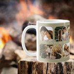 Simple Minimalist Rounded-Edge Photo Couples Names Coffee Mug<br><div class="desc">Great for Valentine's Day, weddings, engagements or just everyday celebrations of love with your significant other, this design features four rounded-edge photos per side (two small squares and two rectangles) and the couple's names in the centre of the four photos repeated on both sides. Sage green background with white text....</div>