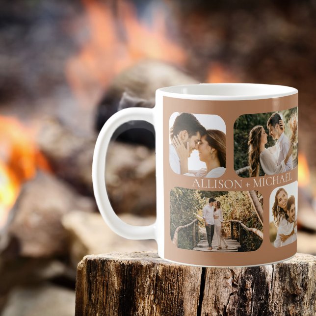 Simple Minimalist Rounded-Edge Photo Couples Names Coffee Mug (Creator Uploaded)