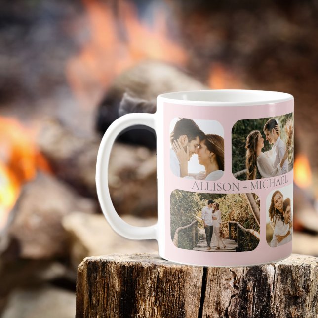 Simple Minimalist Rounded-Edge Photo Couples Names Coffee Mug (Creator Uploaded)