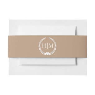 Simple Minimalist Rustic Champagne Beige Monogram Invitation Belly Band