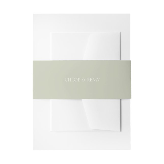 Simple Minimalist Sage Green Initials Wedding   Invitation Belly Band (Front Example)