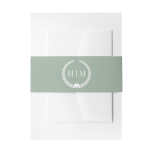 Simple Minimalist Sage Green Monogram Invitation Belly Band